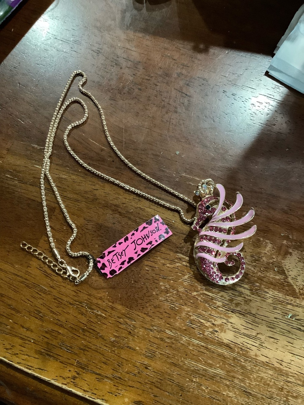 Betsey Johnson Pink & Gold Seahorse Pendant Necklace